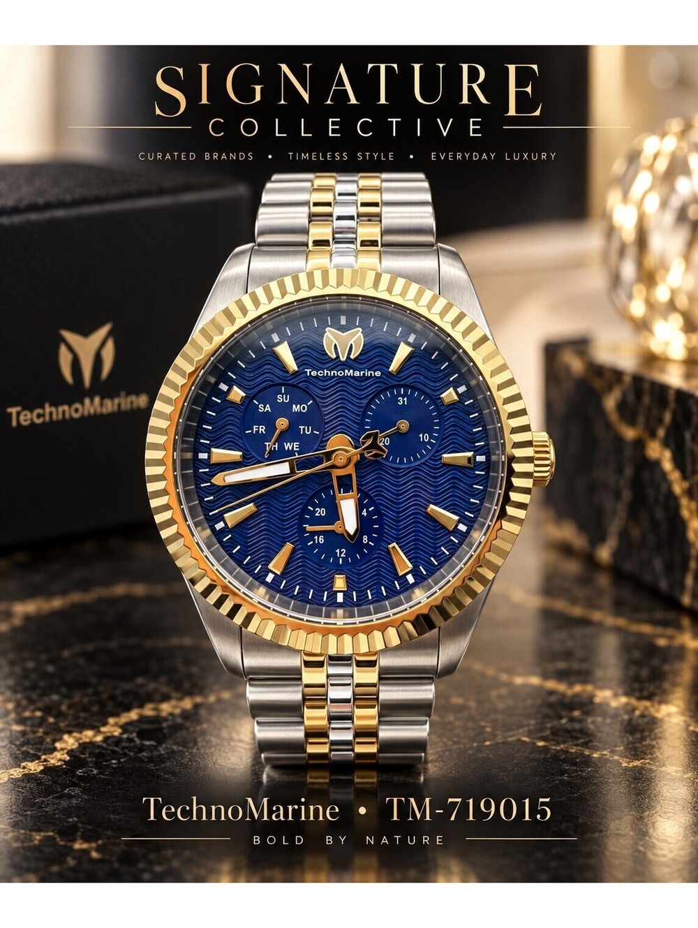 TechnoMarine Sea Dream Men’s Watch - 38mm Two tone band/Blue Dial TM-719015 New